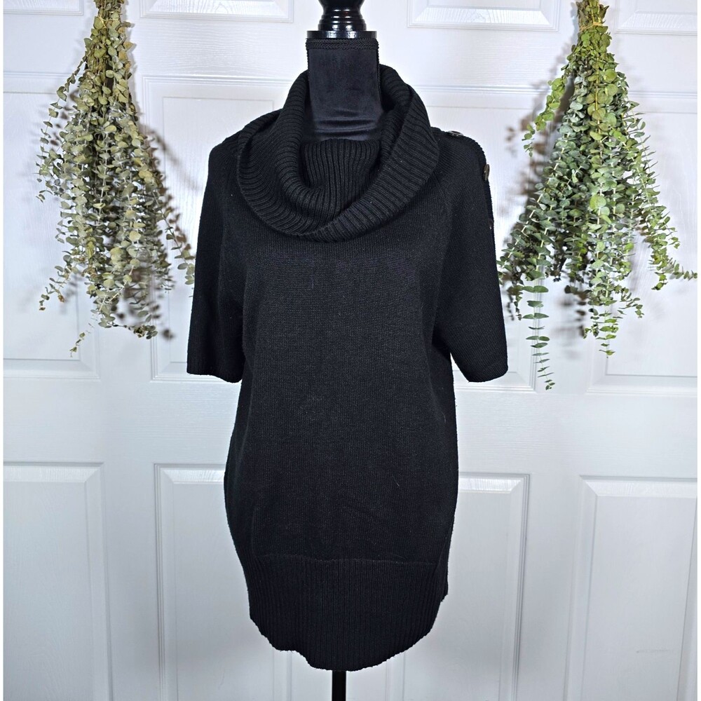 u-knitt Women's Black Knit Cowl Neck Short Sleeve Pullover Sweater 1X Plus